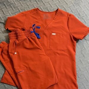 Figs Vibrant Orange Scrub Top